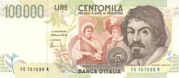 banconote-italiane-biglietti-di-banca-100000-lire-caravaggio-centomila lire